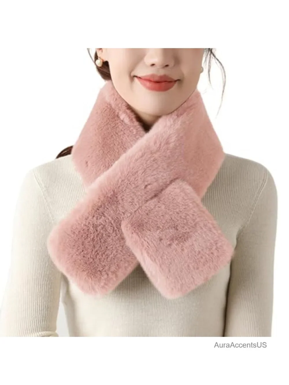 Faux Fur Collar Scarf for Women, Neck Warmer with Loophole Design